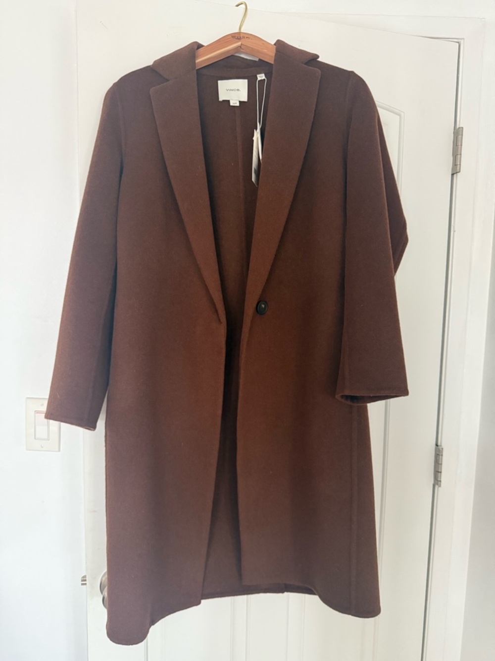 Vince Chocolate Brown Single-Button Wool Coat